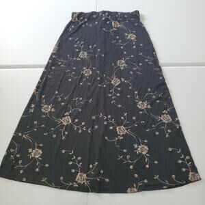Y2K 90s Whimsigoth Fairy Grunge Skirt Womens Small Black Floral Pull On Stretch